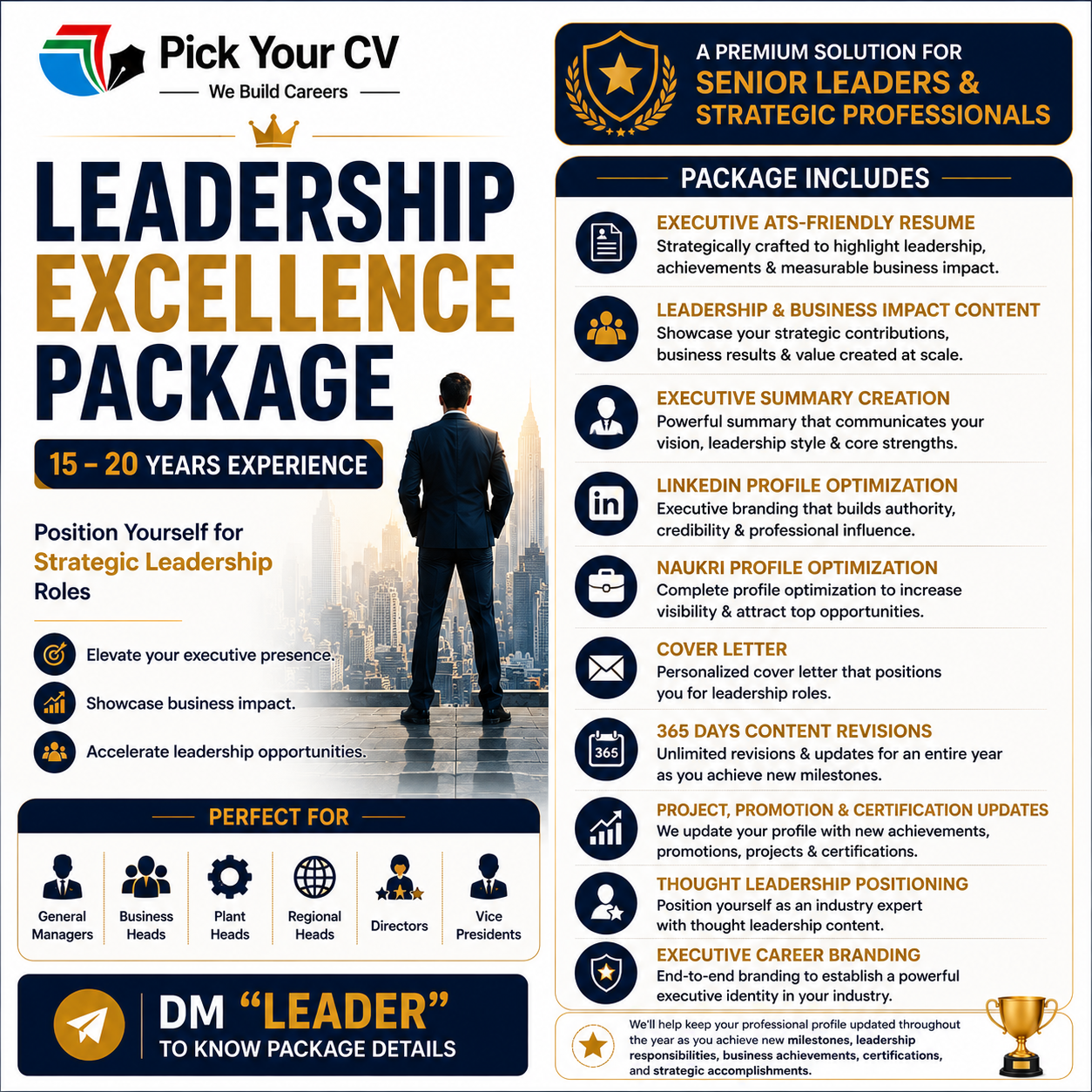 Leadership Excellence Package (15-20 years) - Pick Your CV